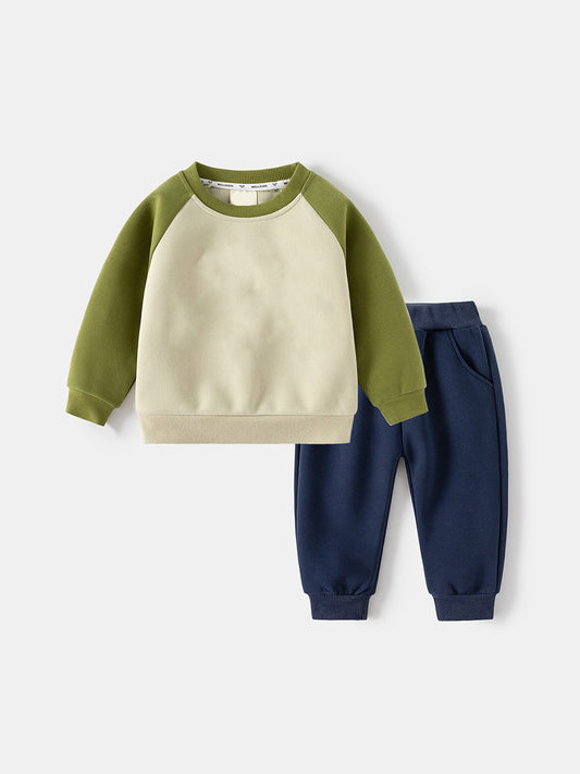 Children's Letter Print Color Block Long-Sleeved Set Baby Sports Two-Piece Set Trendy