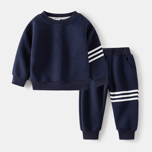 Autumn Korean style boys' fleece-lined sportswear two-piece set, baby boy's sweatshirt casual children's clothing set