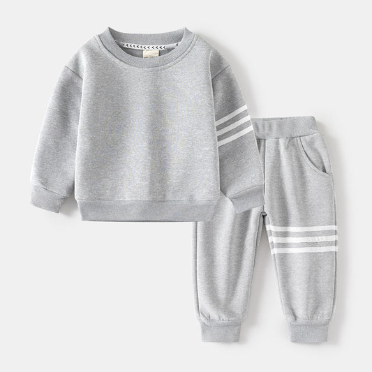 Autumn Korean style boys' fleece-lined sportswear two-piece set, baby boy's sweatshirt casual children's clothing set