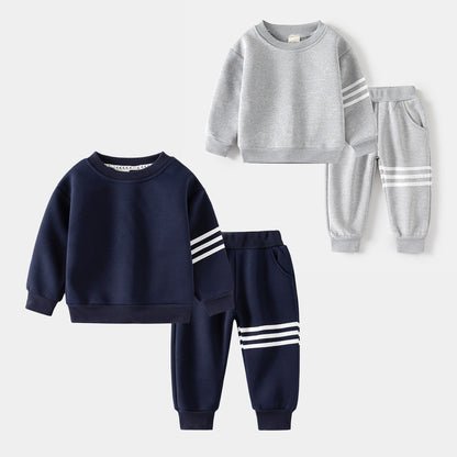Autumn Korean style boys' fleece-lined sportswear two-piece set, baby boy's sweatshirt casual children's clothing set